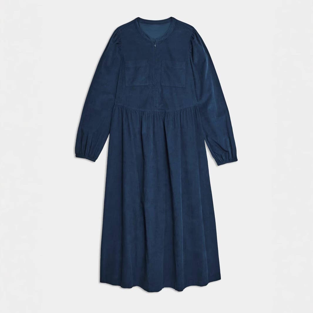 SOLID COLOR CORDUROY LONG LONG-SLEEVED DRESS