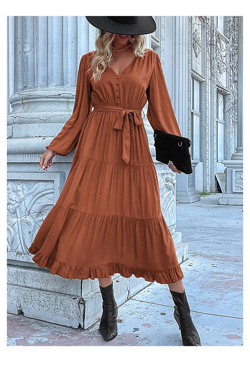 CWDMD01042_CASUAL WORK TIE WAIST LONG SLEEVE DRESS