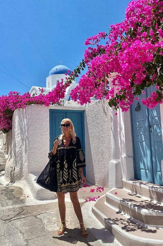 CWDSD8416_ELEGANT SHORT DRESS WITH THREE-QUARTER BELL SLEEVE