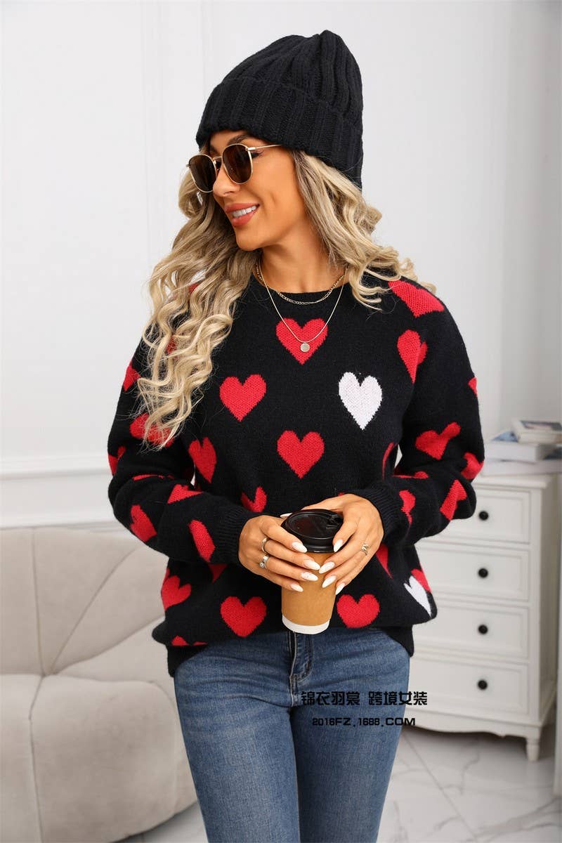 CWOSWL07579_VALENTINE'S DAY HEART KNITTED PULLOVER SWEATER