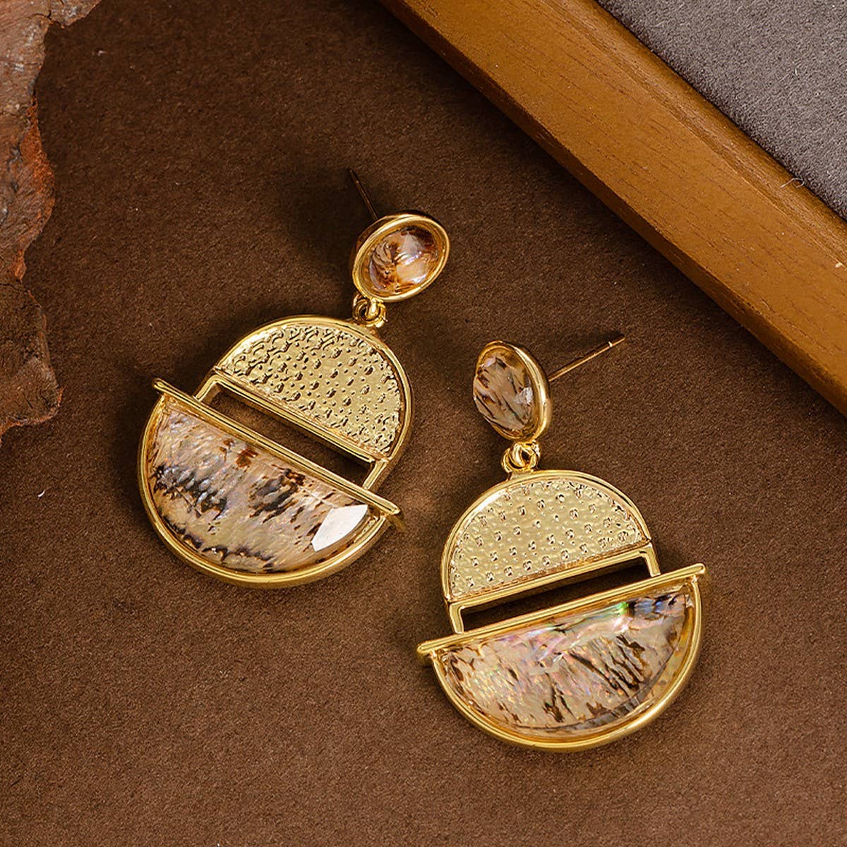 HALF-CIRCLE POLKA DOT COLORFUL ABALONE EARRINGS