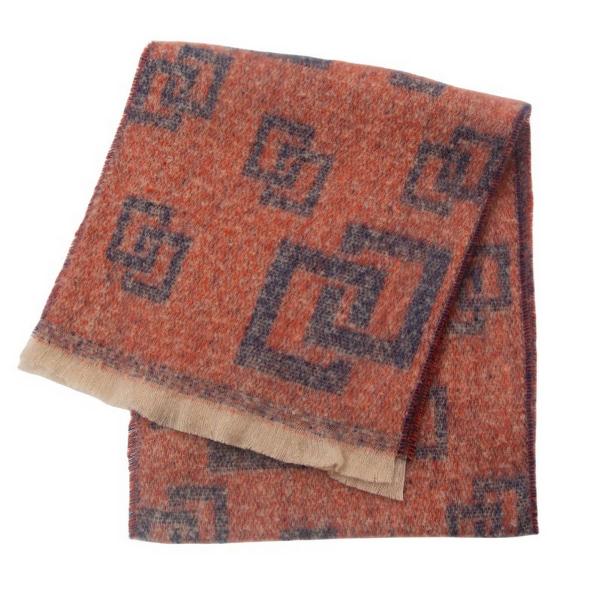 Greek Key Jacquard Scarf ? Fringe Winter Wrap