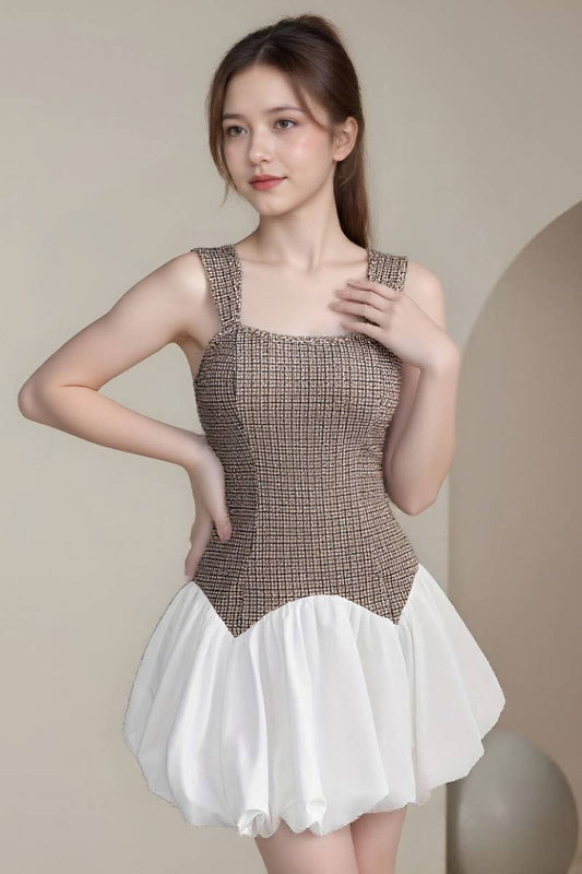 CWDSD8917_COLORBLOCK HOUNDSTOOTH STRETCH BODYCON DRESS