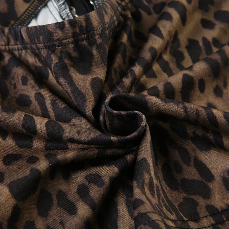 Sexy wood ear lace leopard print halter top