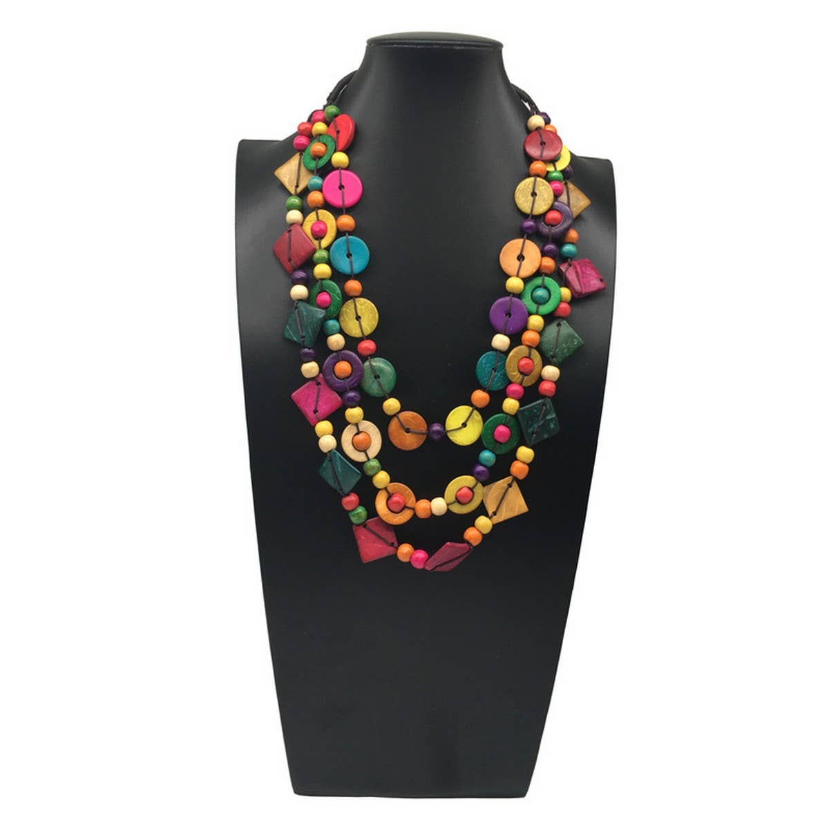 ETHNIC HAND-WOVEN COCONUT SHELL WOOD BEAD NECKLACE