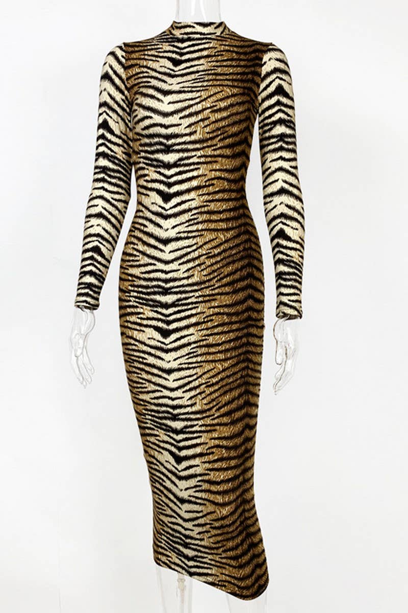 CWDMD4919_LEOPARD PRINT LONG SLEEVE SEXY FITTED DRESS