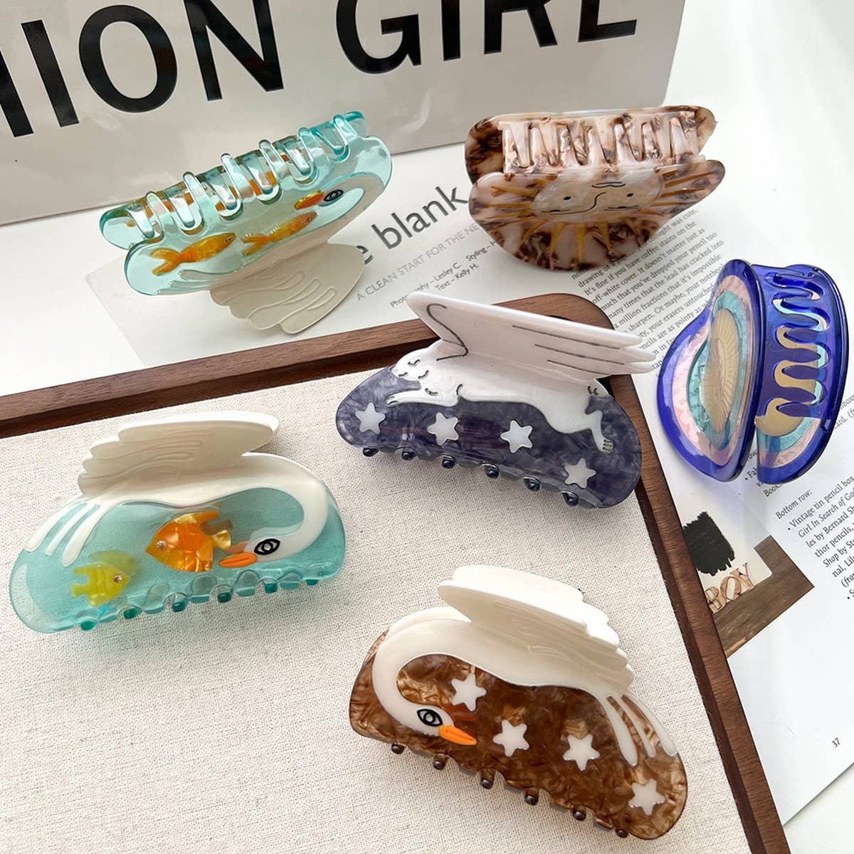 Swan & Star Acetate Hair Clips with Goddess Design