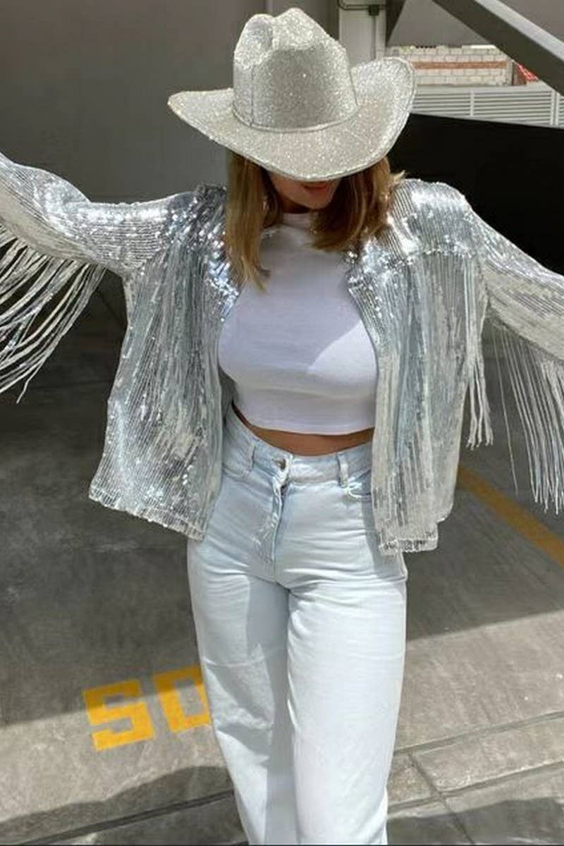 CWOCAL2282_SEQUIN TASSEL LONG SLEEVE PERFORMANCE JACKET