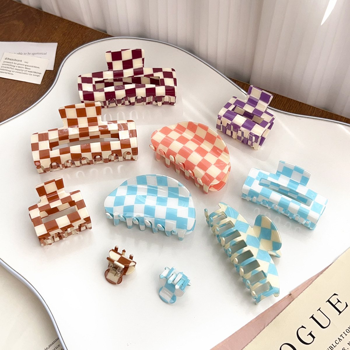 Checkerboard Hair Claw ??Candy Color Acetate Look_CWAHA0395