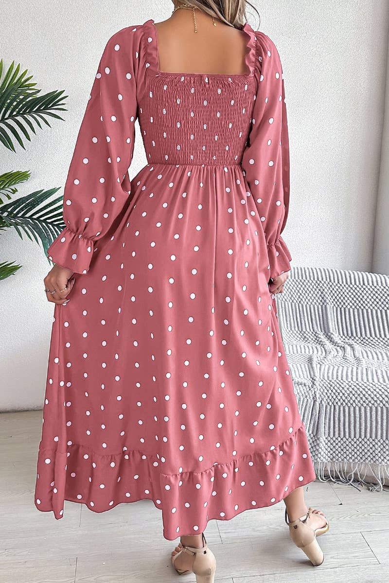 CWDSD5771_AUTUMN LONG-SLEEVED POLKA DOT DRESS MID-LENGTH