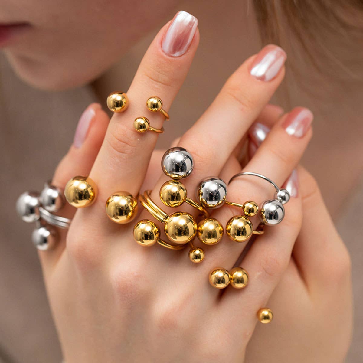 18K GOLD PLATE STAINLESS STEEL BALL RINGS_CWAJE0623