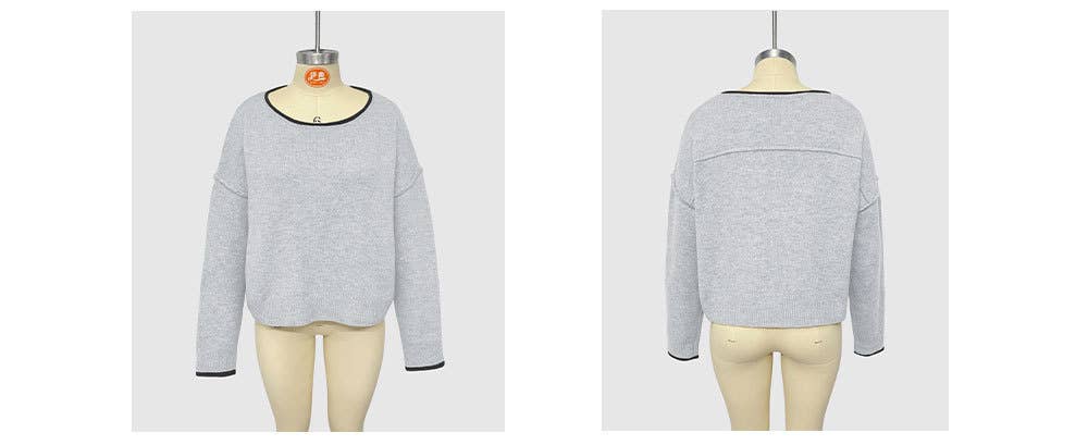 Round-neck,color-blocked loose pullover sweater
