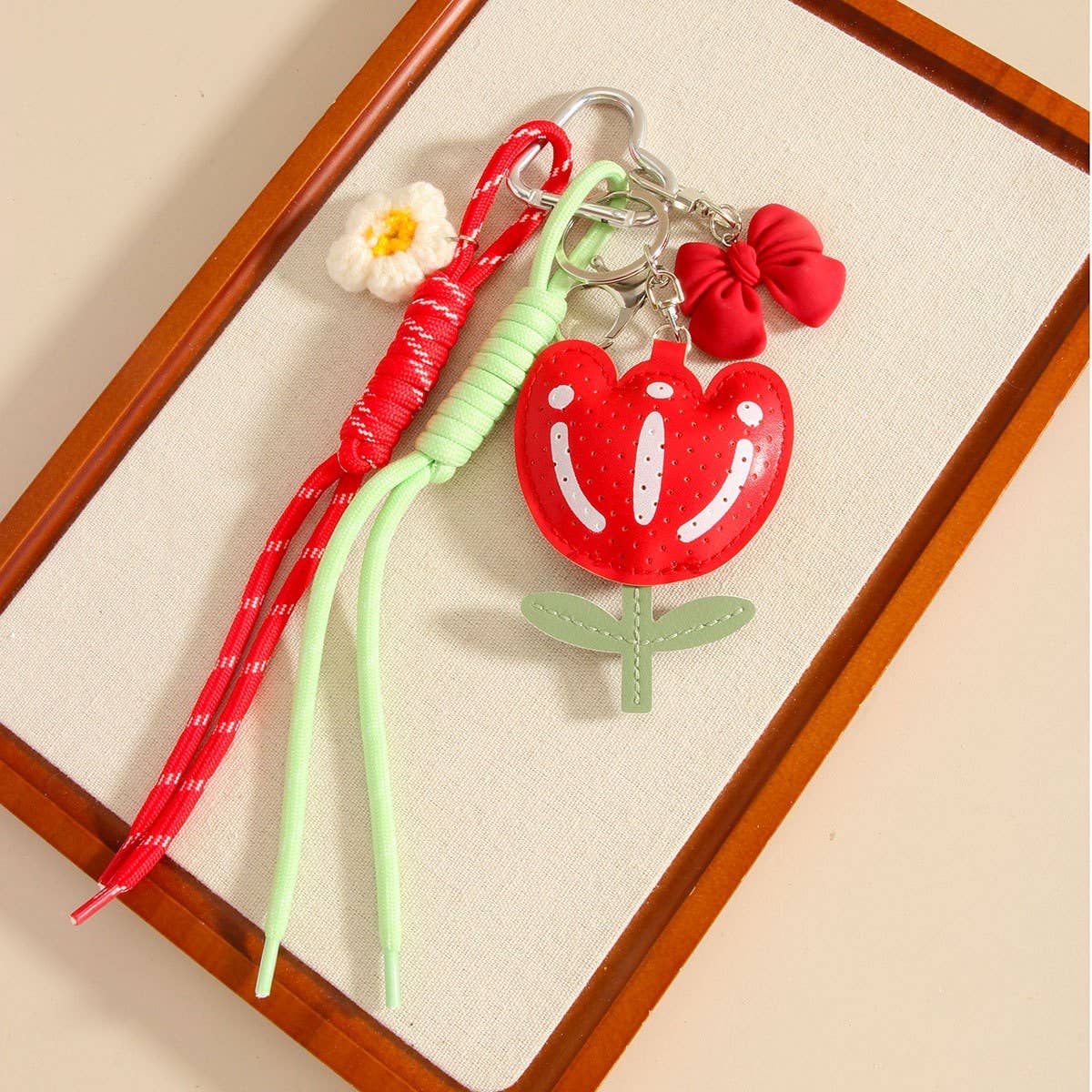 PU Tulip Flower Bow Keychain Bag Charm_CWMM7745