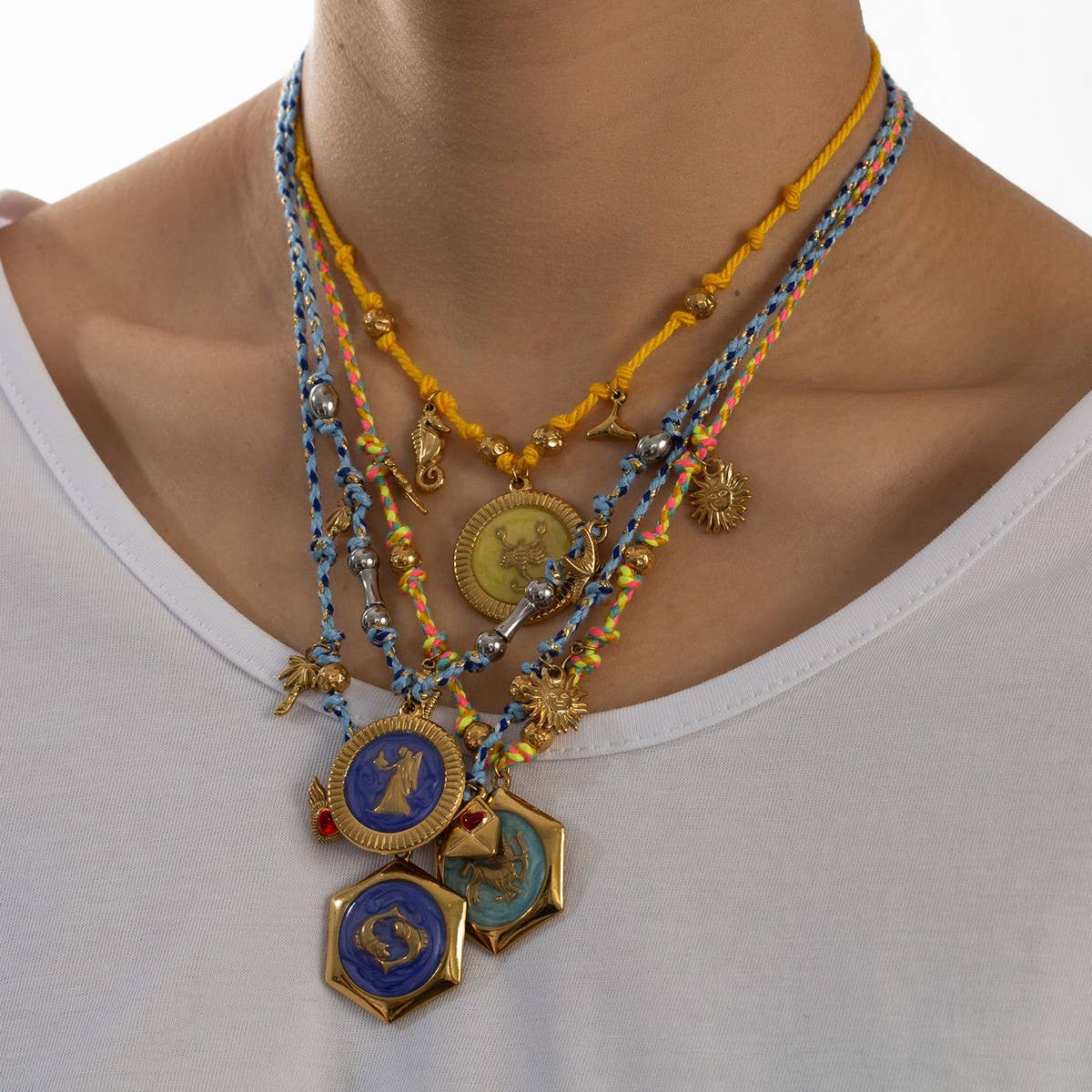 Handmade Zodiac Necklace with Enamel Charms