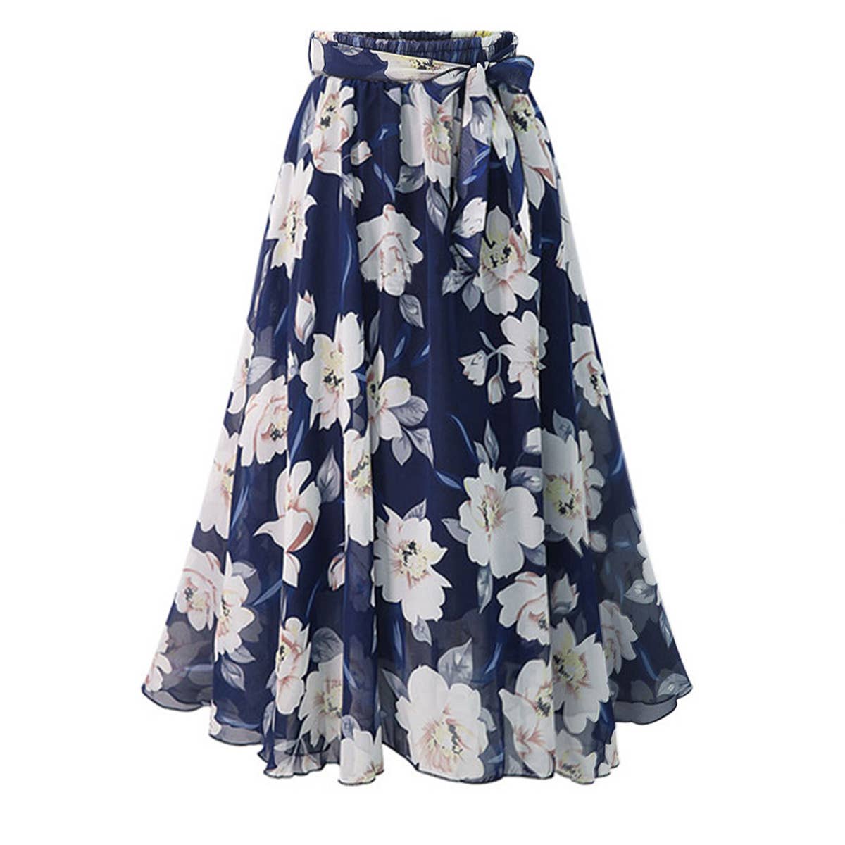 Floral large swing A-line chiffon long skirt