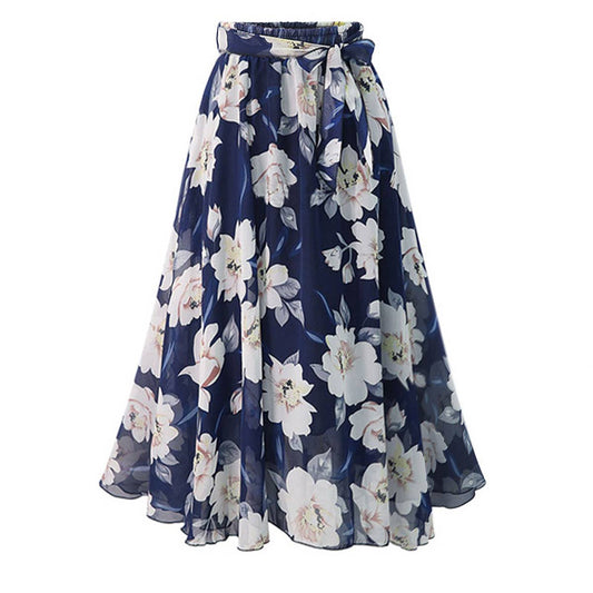 Floral large swing A-line chiffon long skirt