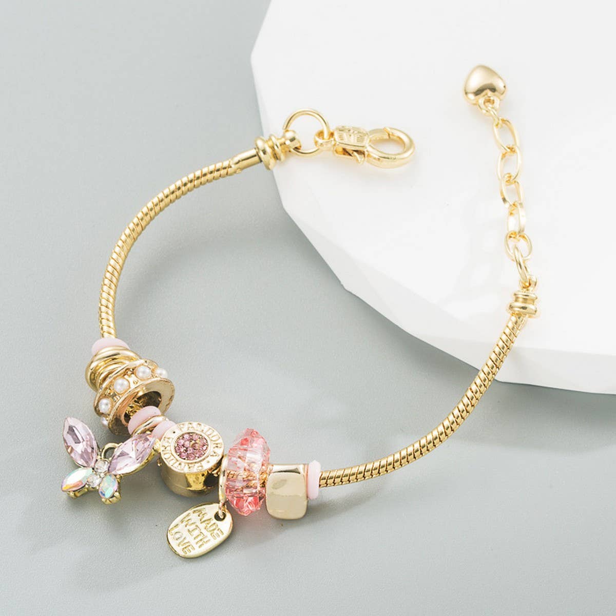 Elegant Butterfly Crystal Beaded Steel Bracelet