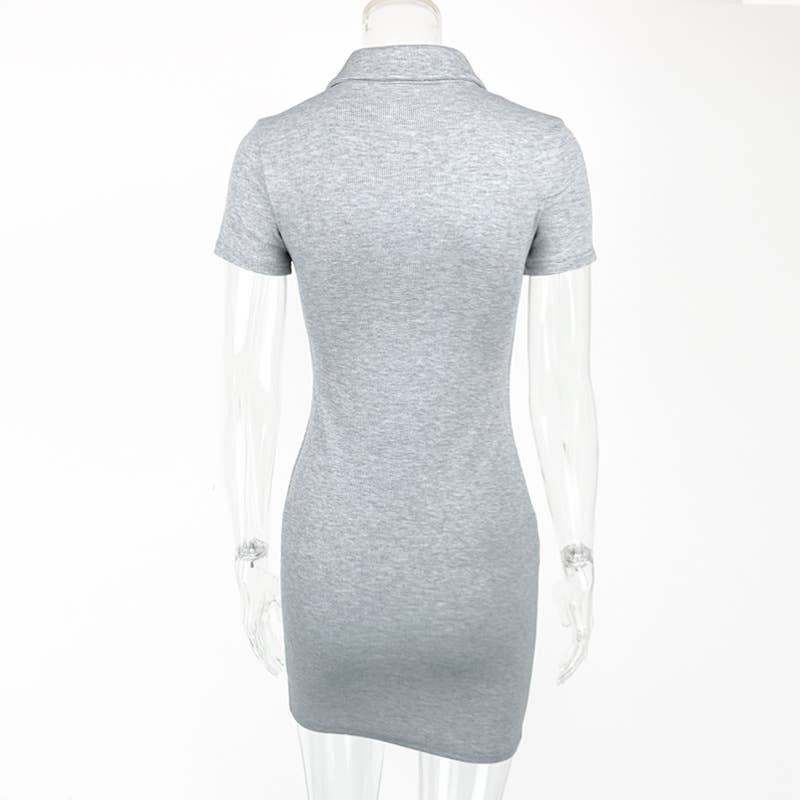 SKINNY LAPEL SEXY SPICE SHORT SLEEVE KNIT DRESS
