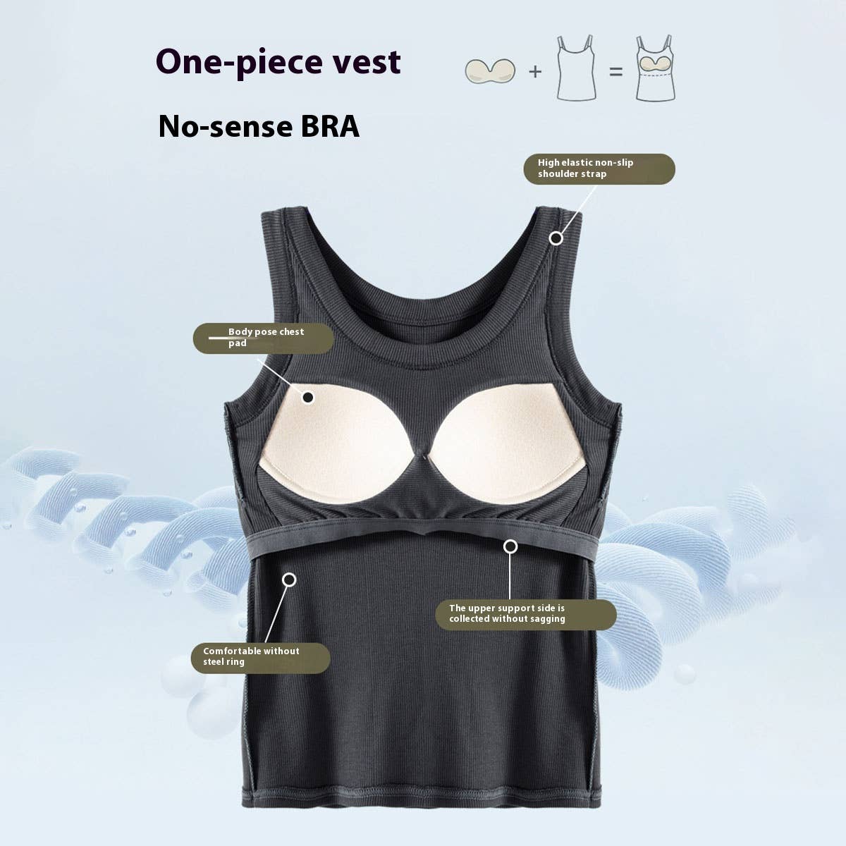 Ribbed Camisole Vest Tank Tops With Built In Bra