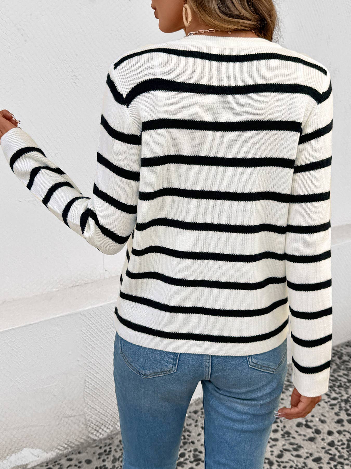 Striped color-blocking long sleeve knit cardigan