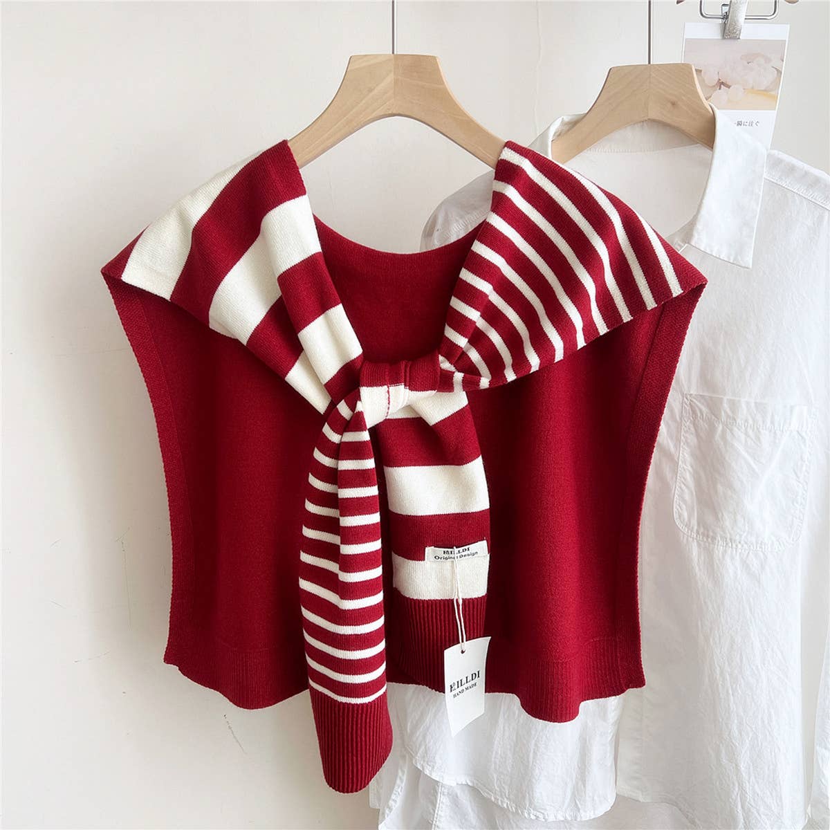 Striped Knit Shawl ??Neck & Shoulder Wrap_CWASC0843