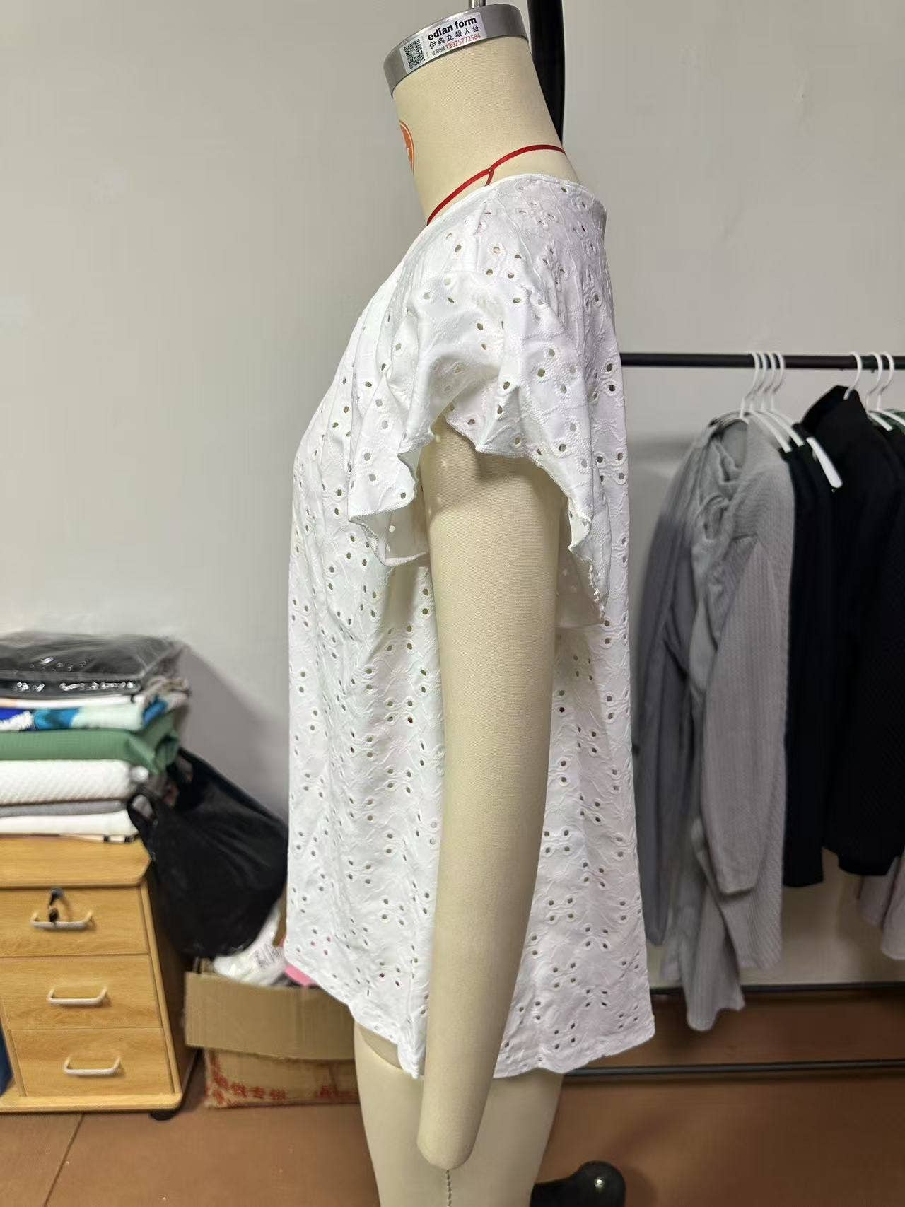 Jacquard V-neck pusher short-sleeved T-shirt