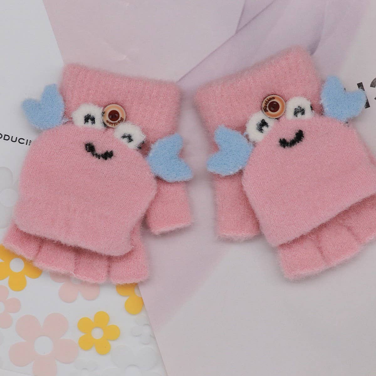BABY CHILDREN HALF FINGER FLIP WRITING PLUSH GLOVES_CWAG0169
