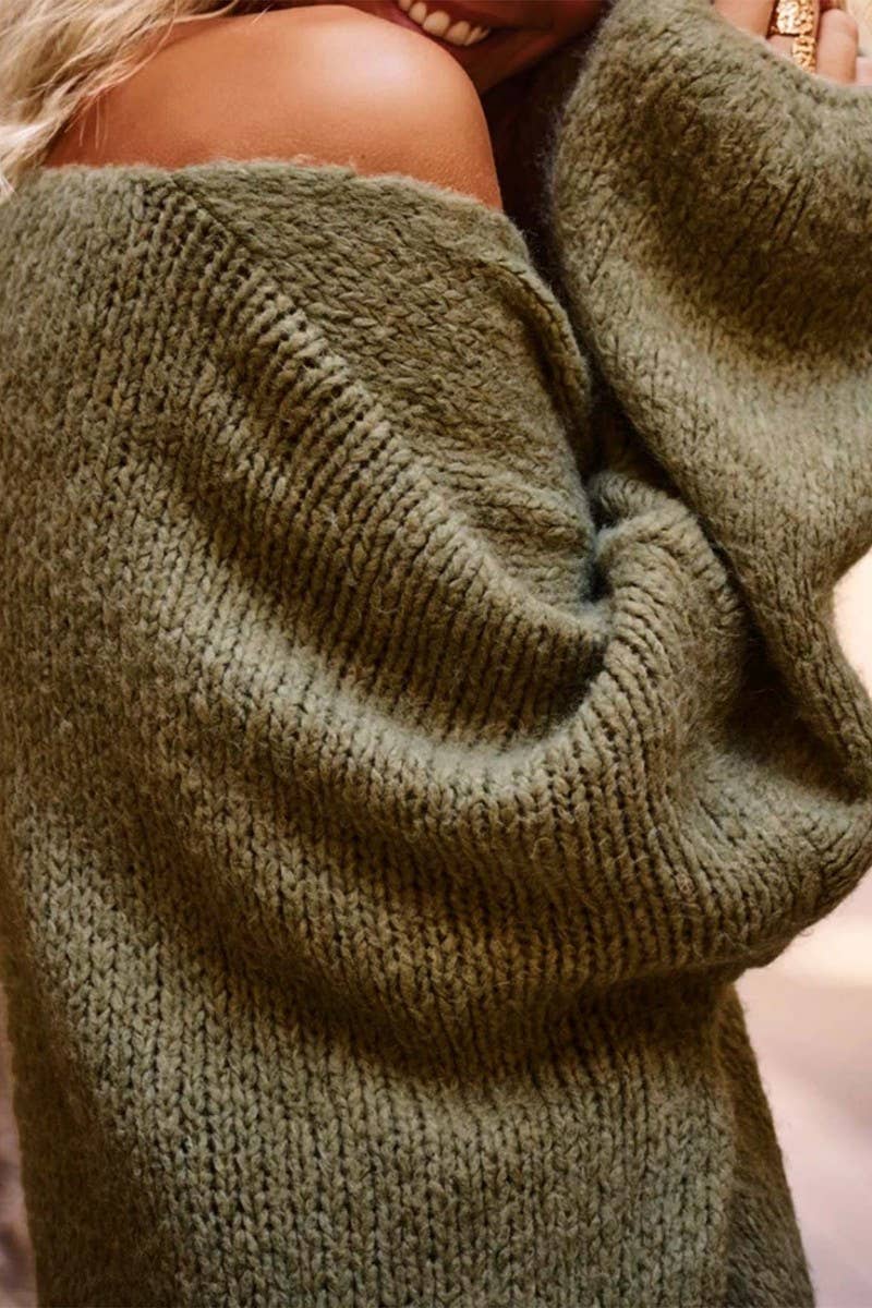 CWOSWL07445_HEART PRINT V NECK CASUAL LOOSE KNIT SWEATER