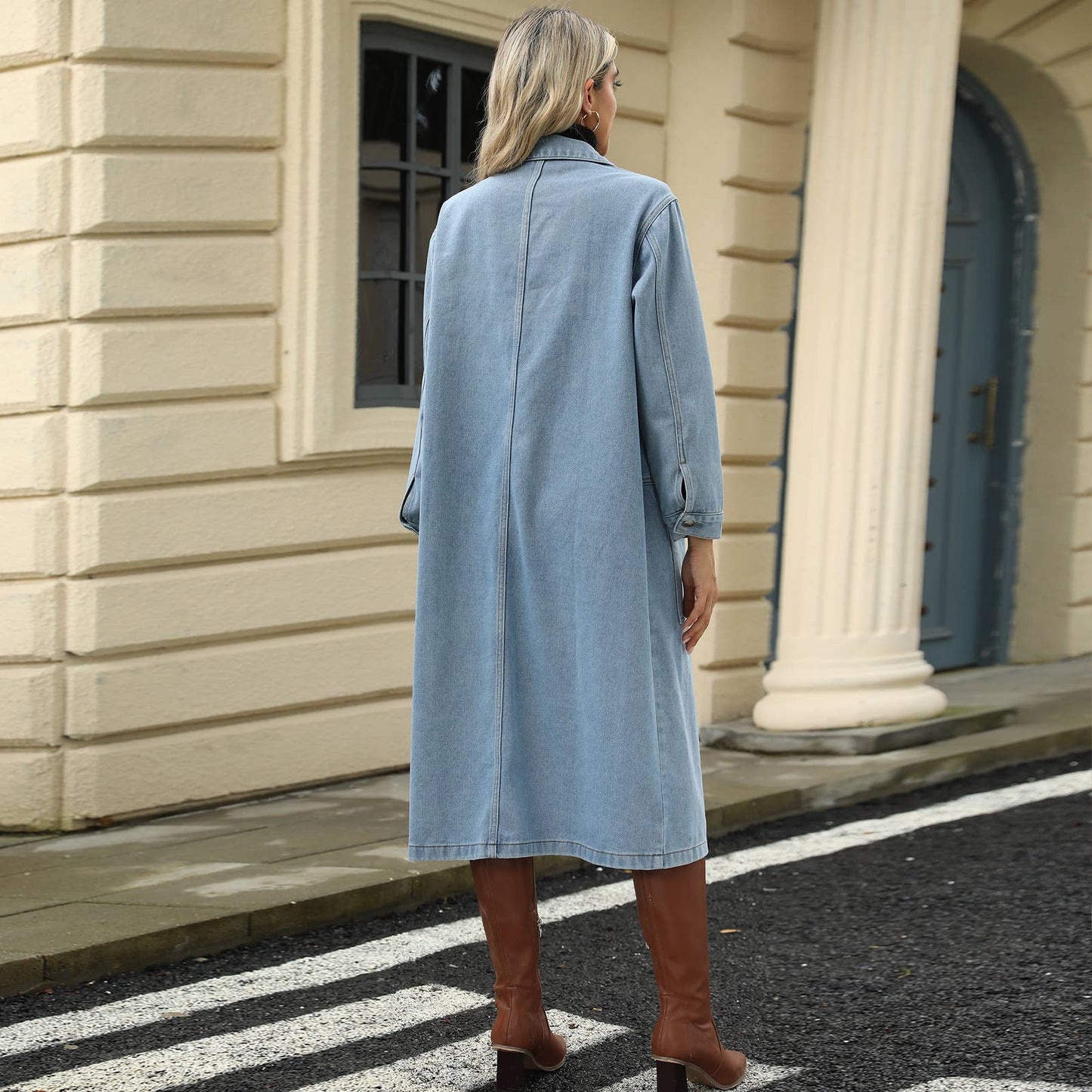 WASHED DENIM CASUAL LONG COAT TOP