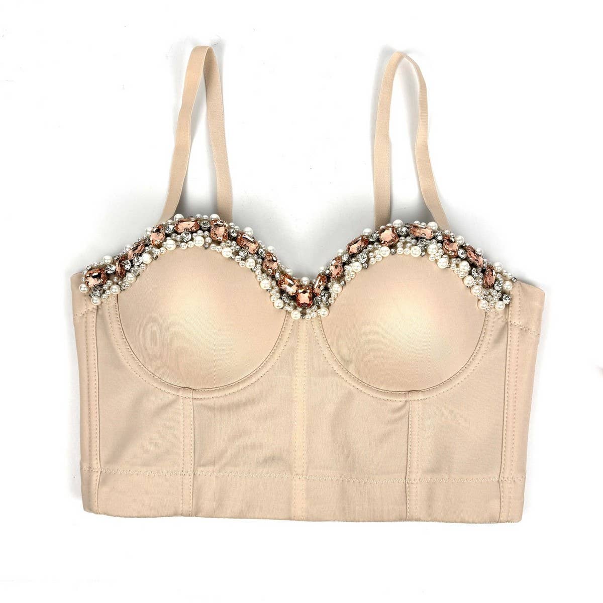 SEXY SLIM FIT HERRINGBONE BRA WITH RHINESTONES