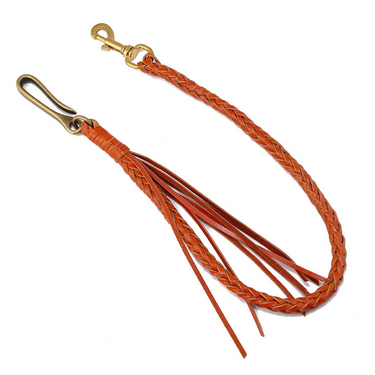 PUNK VINTAGE BRAIDED COWHIDE TASSEL PANTS CHAIN_CWMM4828