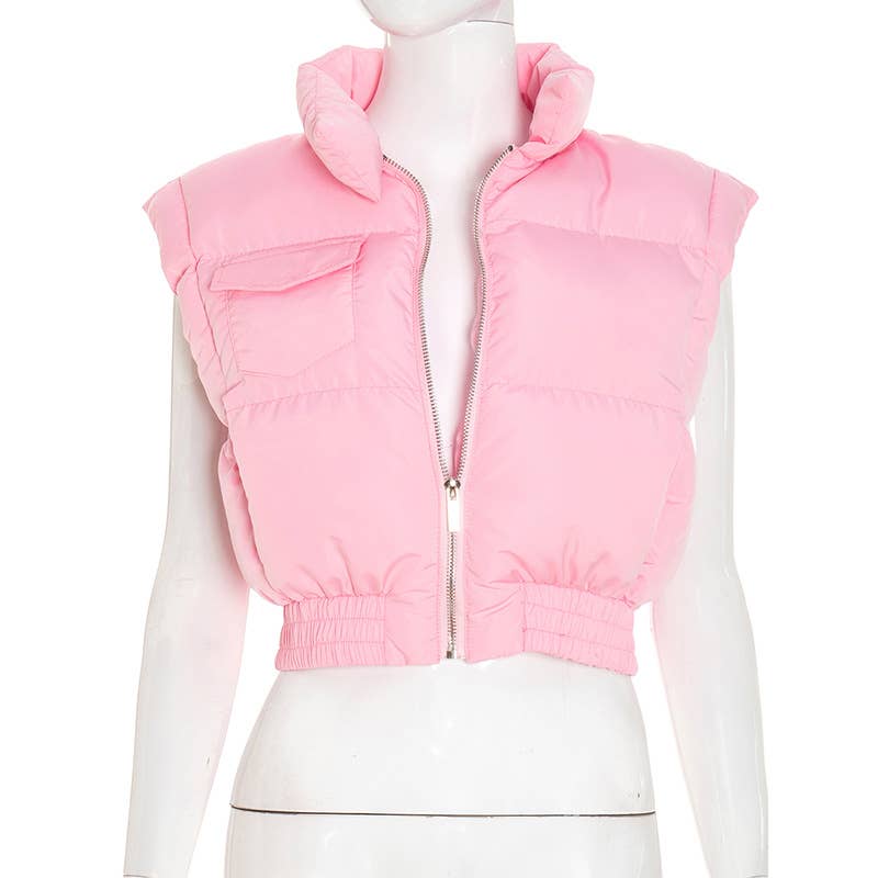 Stand-up collar warm fluffy cotton-padded vest