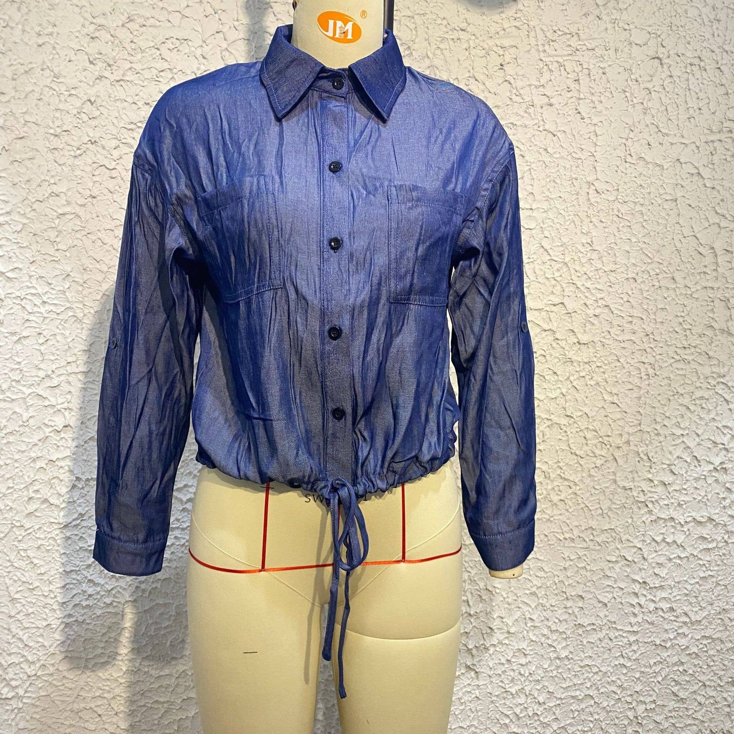 LONG SLEEVE DENIM SHIRT WITH POCKETS LOOSE TOP