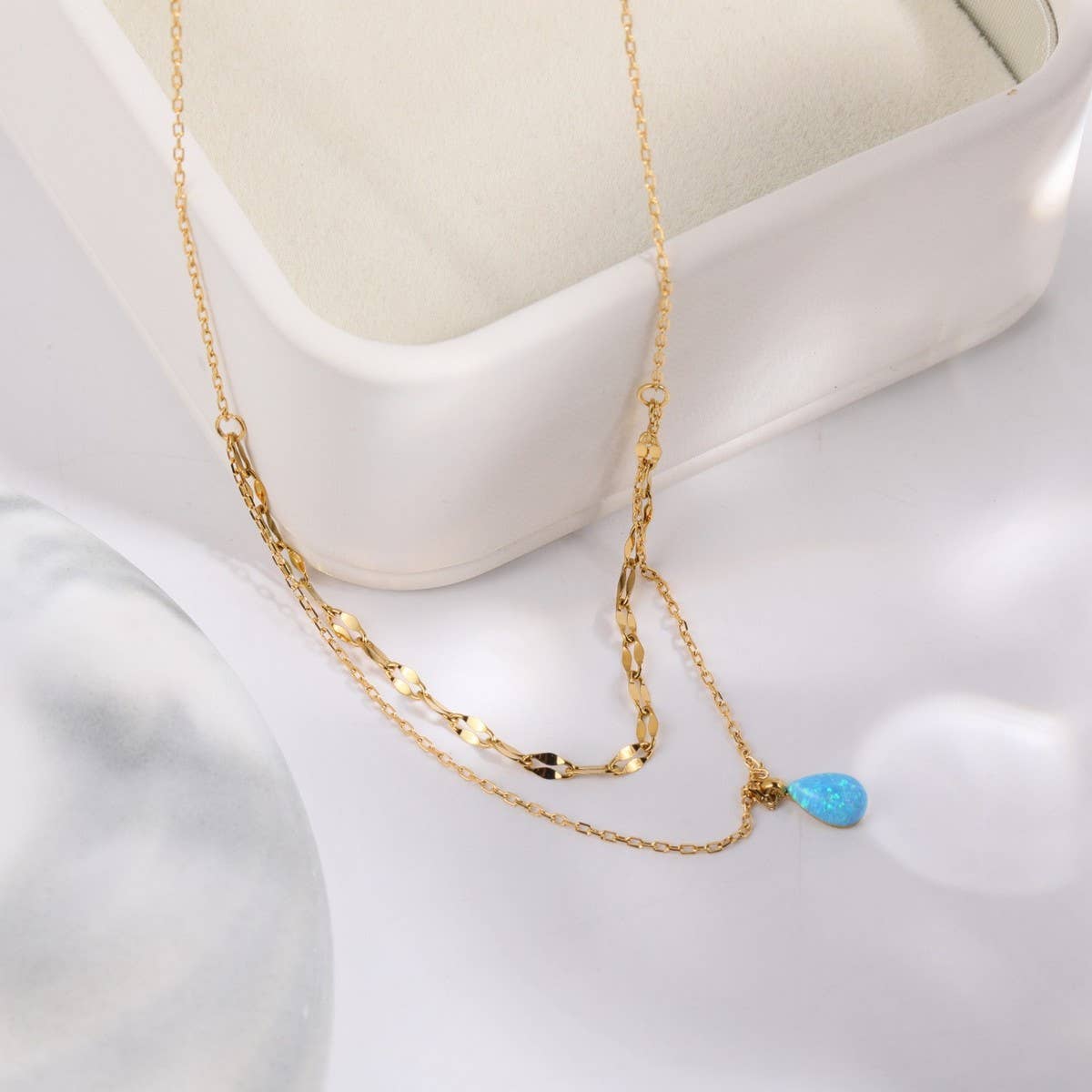 Blue Tears Small Opal Double Layer Necklace_CWMM5552