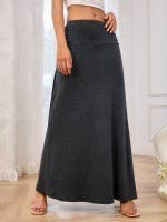 Solid color high waist base long textured skirt