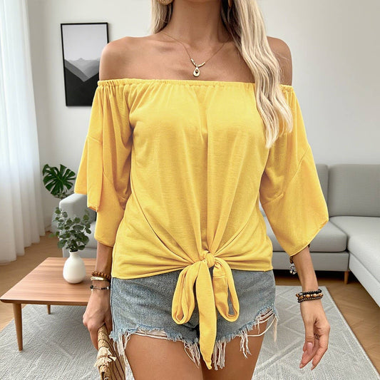 Solid-color one-shoulder casual T-shirt