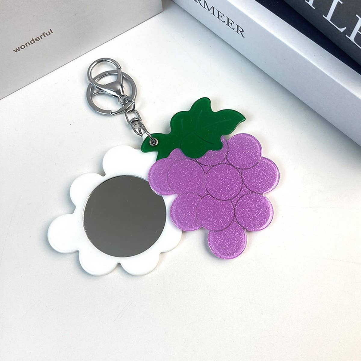 Creative Grape Round Mirror Keychain Acrylic
