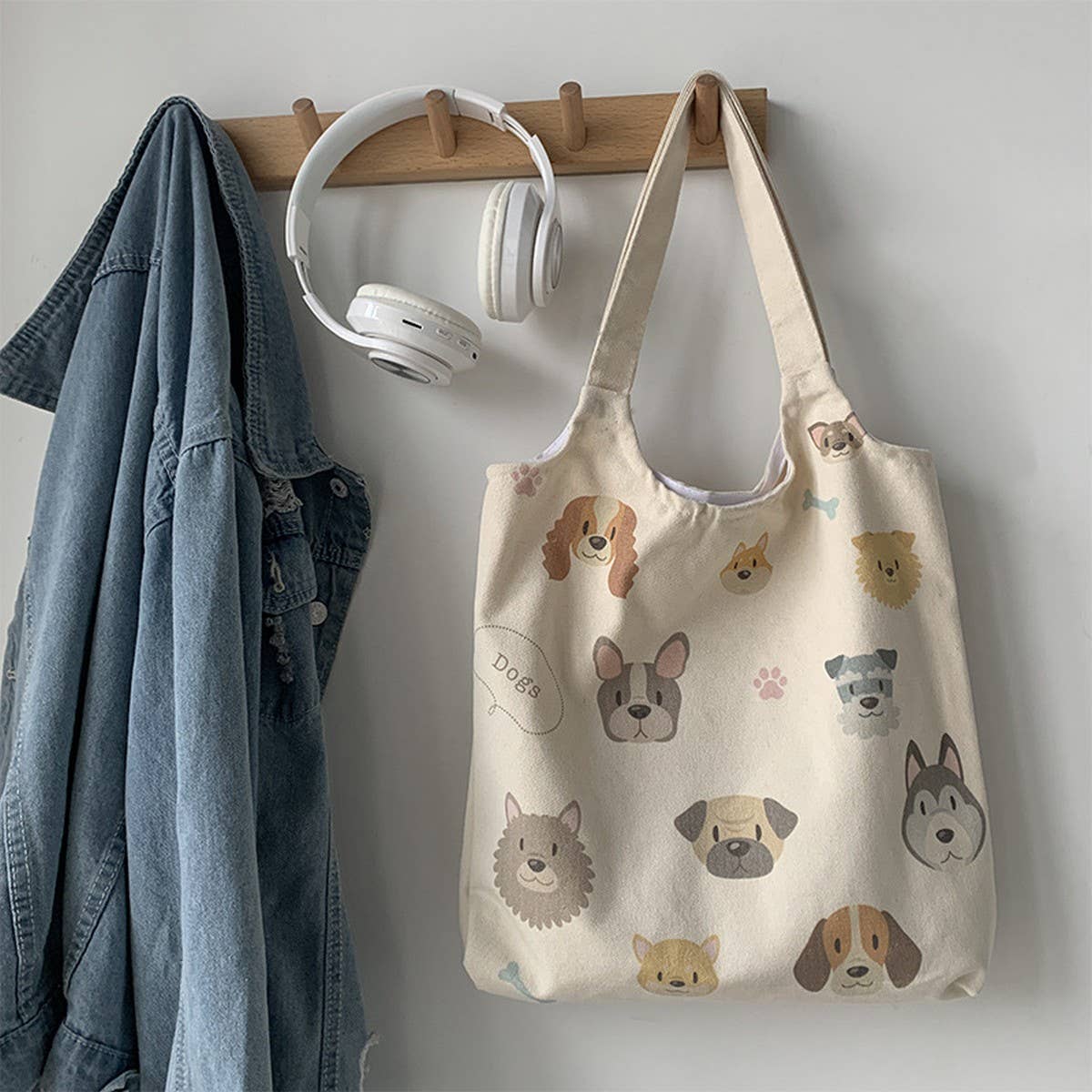 TOTE BAGS CANVAS WITH CUTE DOGS PATTERN_CWAB2060