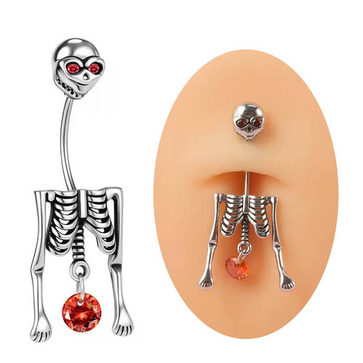Halloween Skull Pearl Dangle Belly Button Ring
