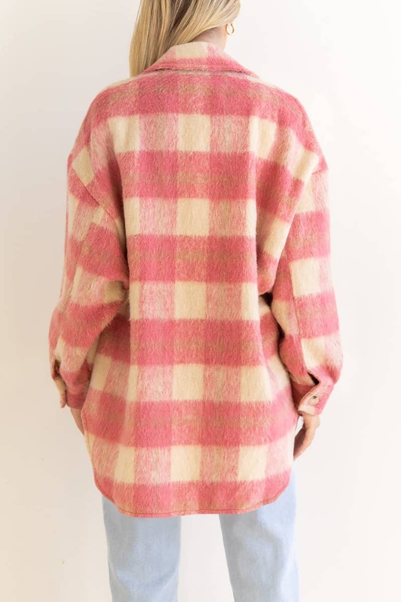 CWOCO0972_WINTER PLAID MOHAIR LONG-SLEEVED WOOLEN COAT
