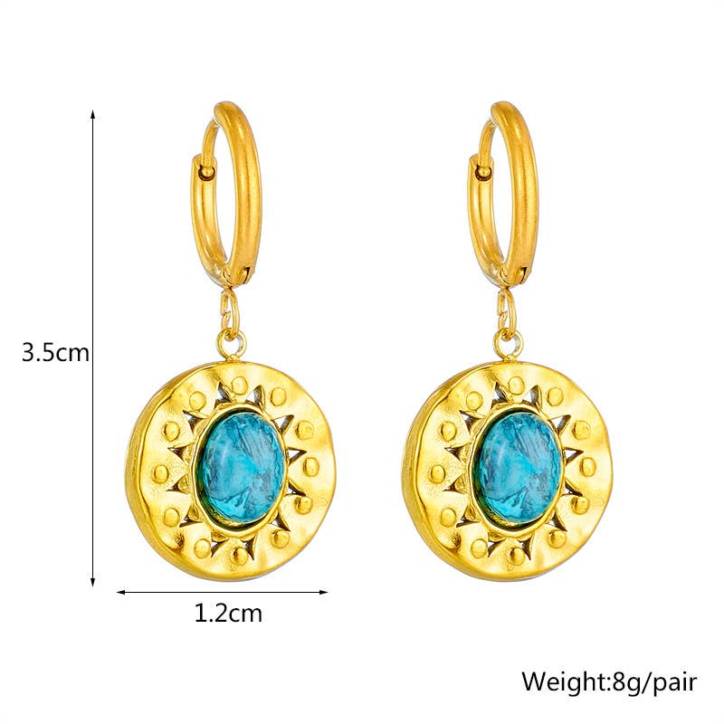 Retro titanium steel oval sunflower earrings