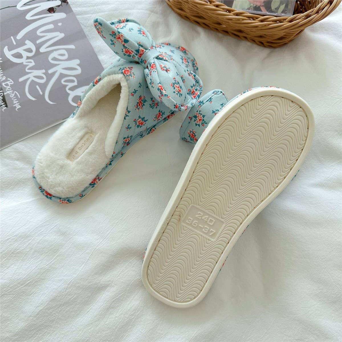 BOWKNOT WINTER PLUSH OPEN-TOED HOME SLIPPERS_CWMM2975