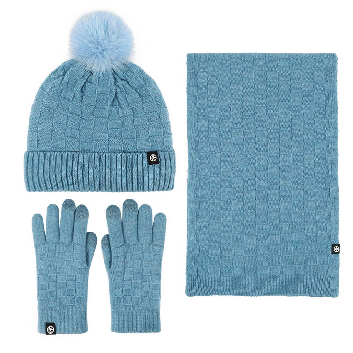 WINTER OUTDOOR WARM KNITTED SCARF THREE-PIECE SET