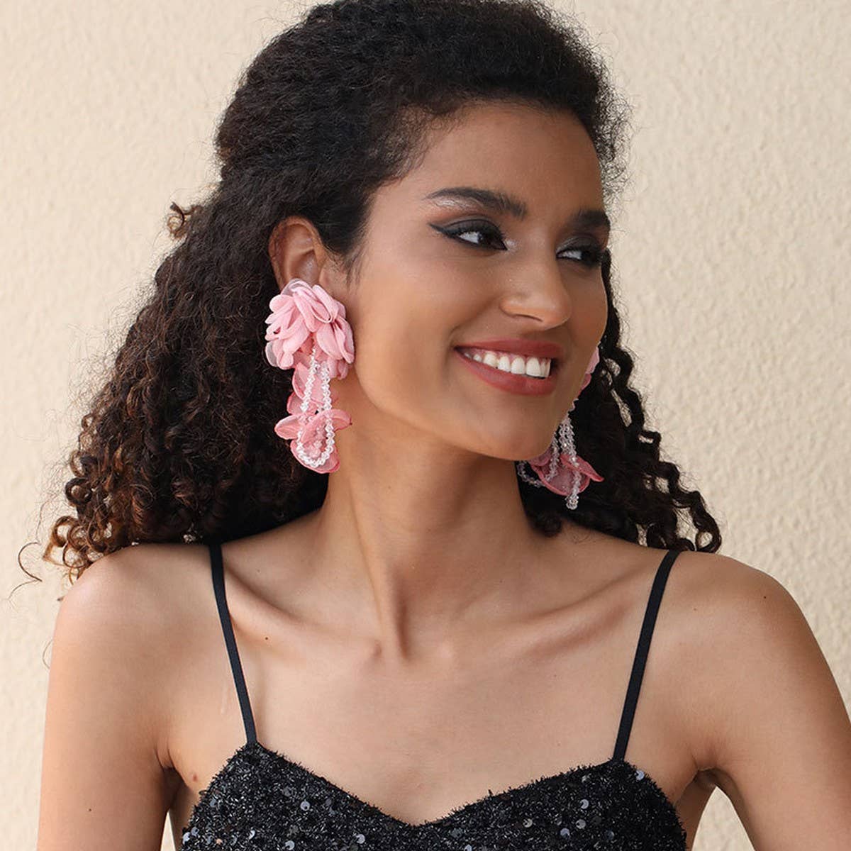 Statement Fabric Flower Earrings with Crystals_CWMM6252