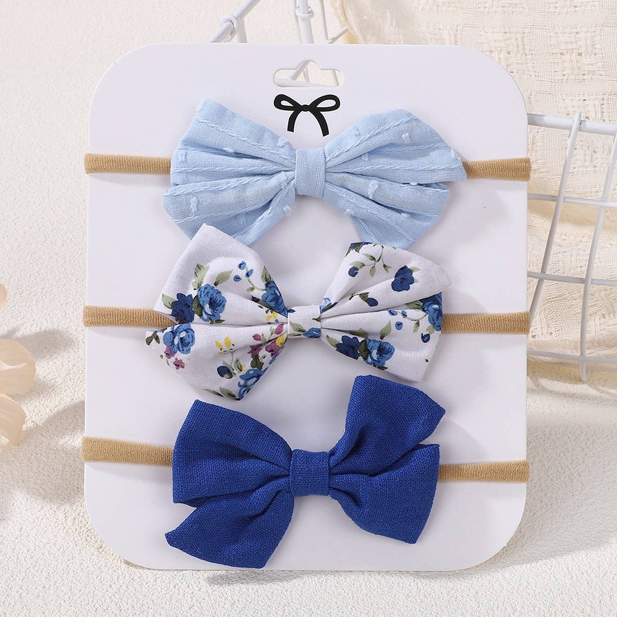 Cotton Linen Bow Headband Set for Babies