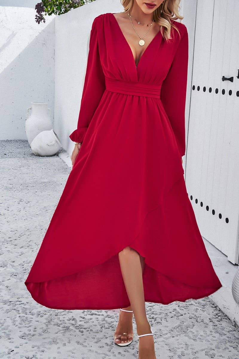 CWDMD4831_SPRING AND AUTUMN SLIM WAIST DRESS WITH SEXY SWING