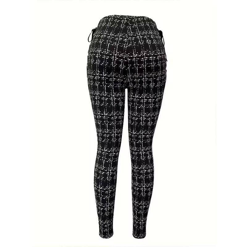High-waisted side bone drawstring printed pants