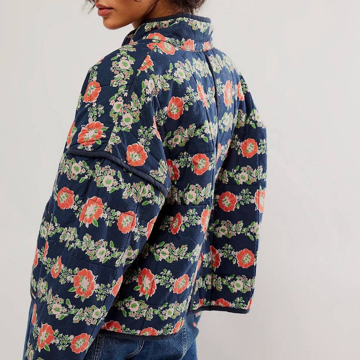 COLOUR-BLOCK FLORAL PRINT QUILTED JACKETS