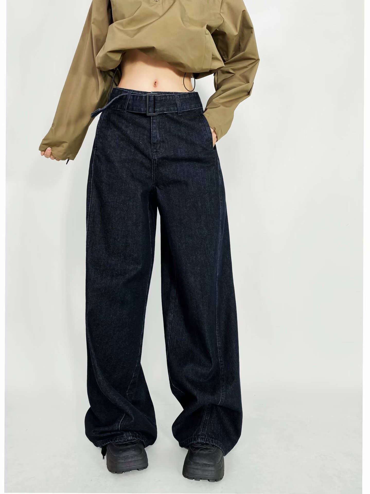 High street girls pair wide-leg jeans with belts