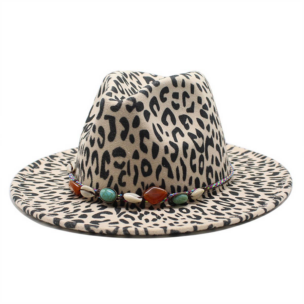 LEOPARD PRINT WOOLEN HAT RETRO JAZZ HAT FELT HAT_CWAH2575